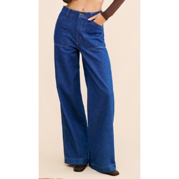 Favorite Daughter Denim - Favorite Daughter Fancy Mischa Wide Leg Denim Jeans Dark Wash Super High Rise